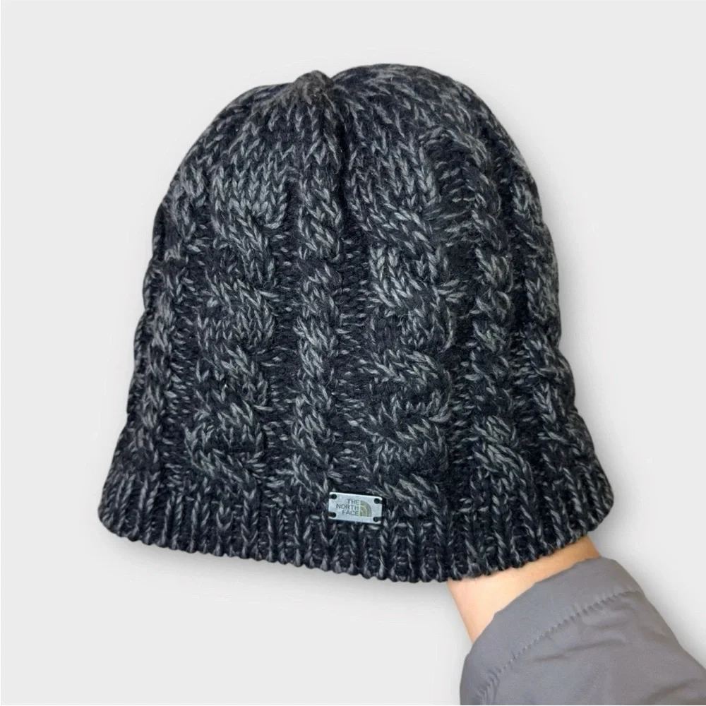 The North Face Knit Beanie Unisex One Size Wool Blend NF00A9NB Black Gray Color